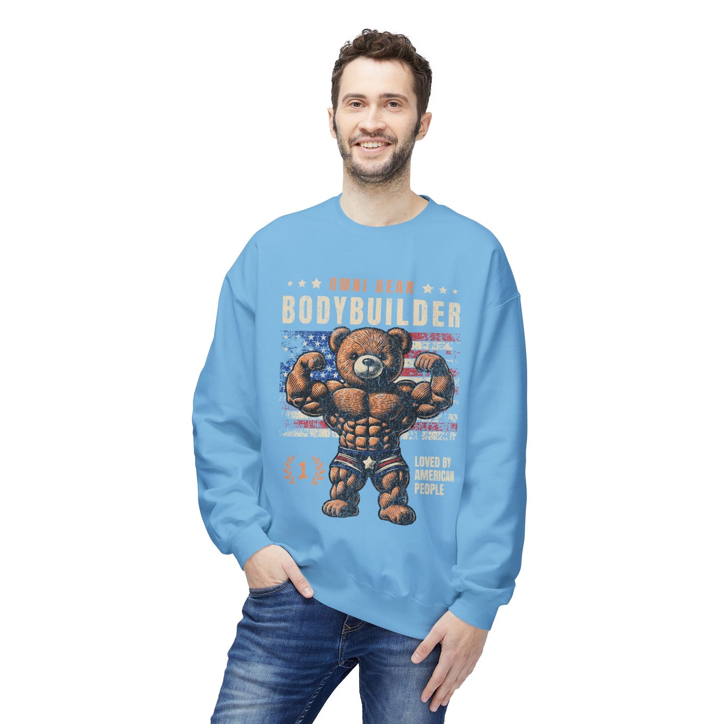 OMNIVOID Omni Bear Bodybuilder Crewneck Sweatshirt - Midweight Fleece Crewneck