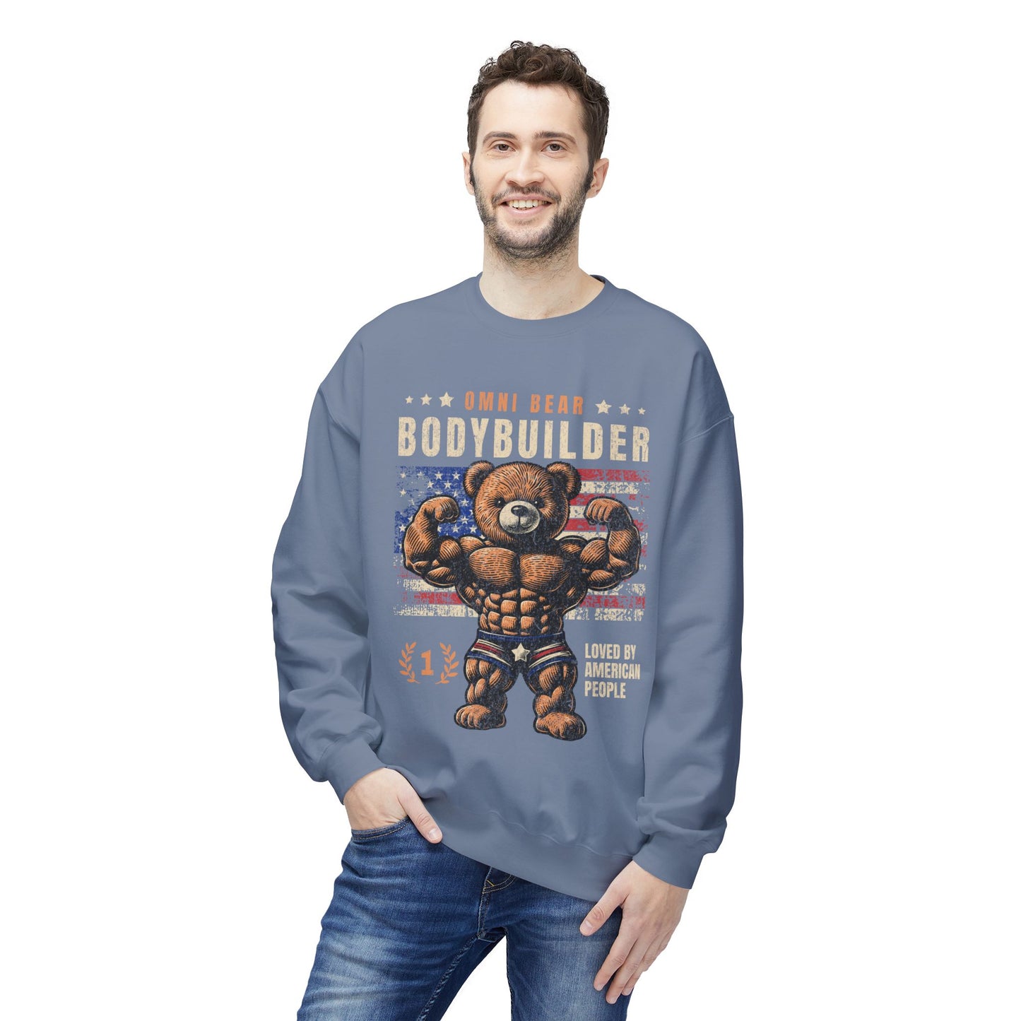 OMNIVOID Omni Bear Bodybuilder Crewneck Sweatshirt - Midweight Fleece Crewneck