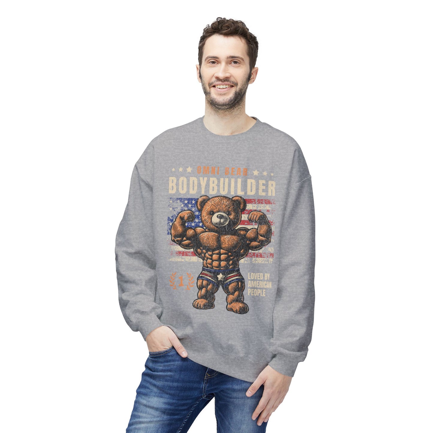 OMNIVOID Omni Bear Bodybuilder Crewneck Sweatshirt - Midweight Fleece Crewneck