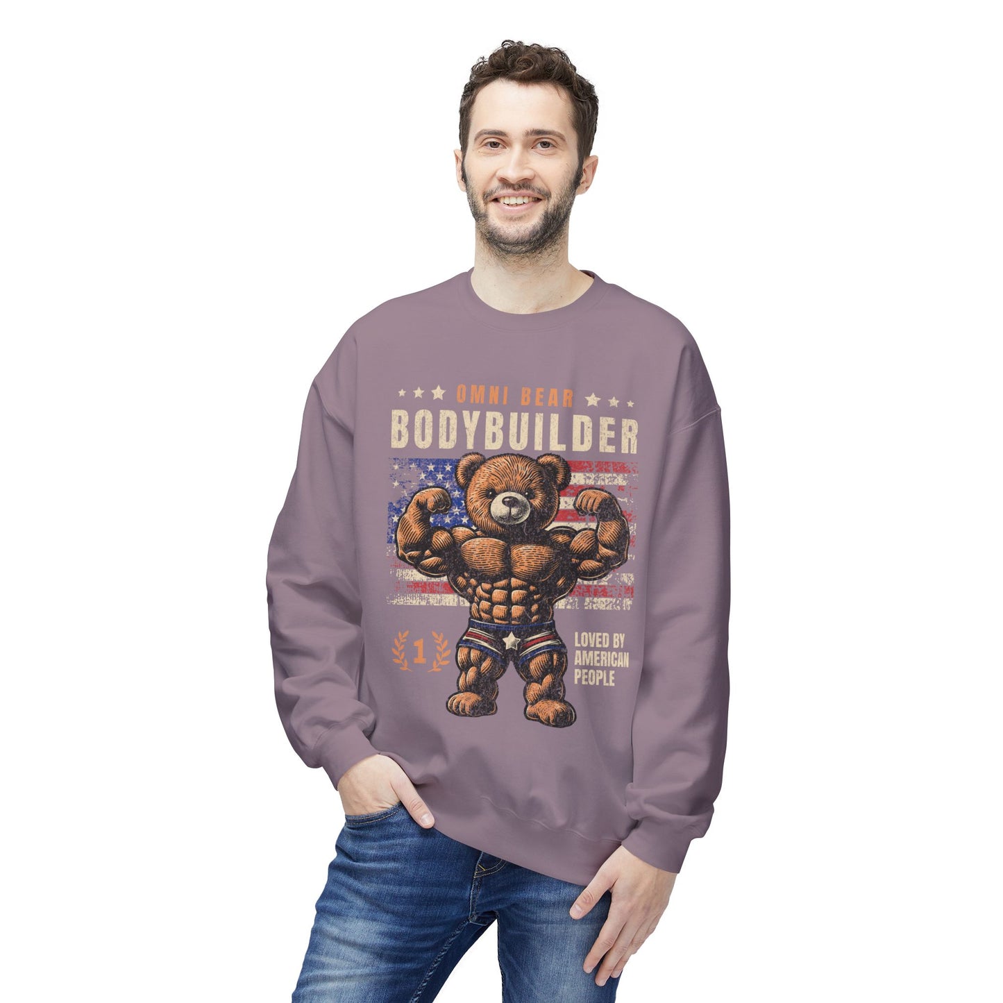 OMNIVOID Omni Bear Bodybuilder Crewneck Sweatshirt - Midweight Fleece Crewneck