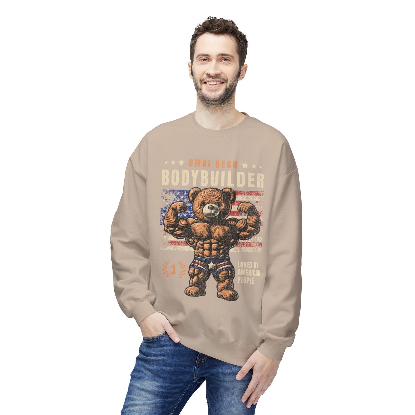 OMNIVOID Omni Bear Bodybuilder Crewneck Sweatshirt - Midweight Fleece Crewneck